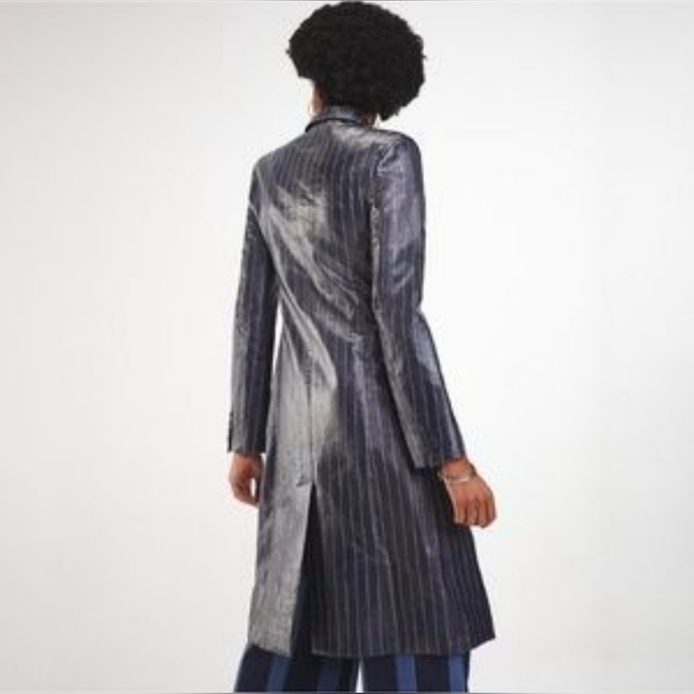 RARE! NWT Tommy Hilfiger x Zendaya Pinstripe Coated Denim Long Trench Coat Sz 8 - Picture 4 of 16